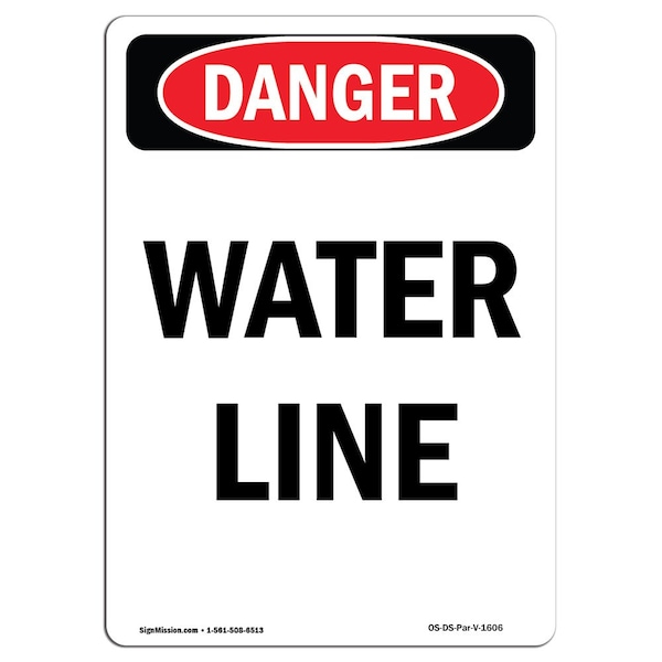 Safety Sign, OSHA Danger, 5" Height, Portrait Water Line, Portrait, 10PK